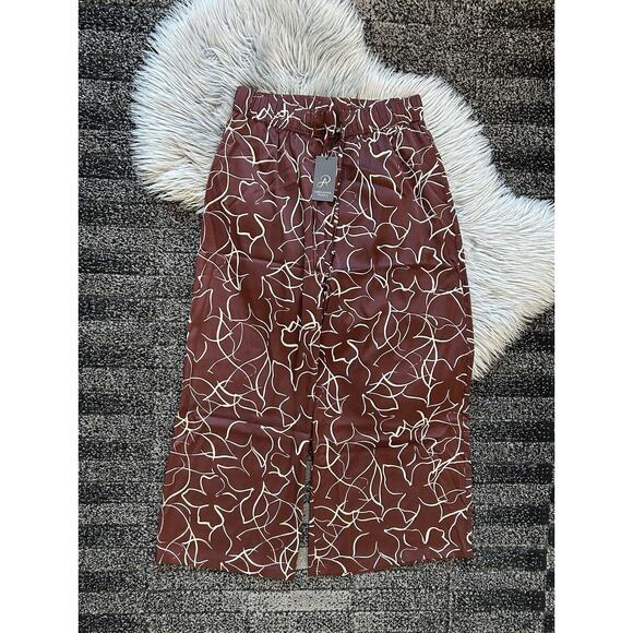 Adrianna‎ Papell Copper Mocha & White Abstract Satin Wide Leg Pants Medium NWT - Picture 1 of 3